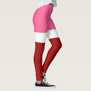 Pink White Maroon Red Color Block  Leggings