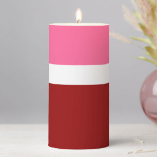 Pink White Maroon Red Color Block  Pillar Candle