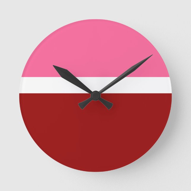 Pink White Maroon Red Color Block  Round Clock (Front)