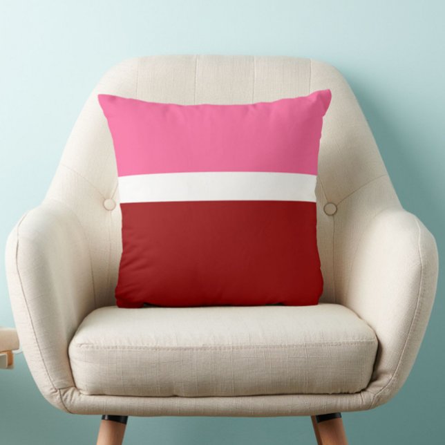 Pink White Maroon Red Color Block  Throw Pillow (Creator Uploaded)