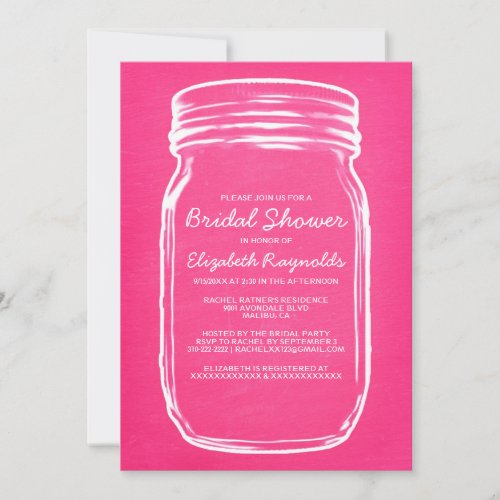 Pink &amp; White Mason Jar Bridal Shower Invitations