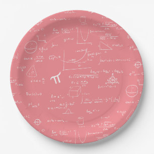 Pink White Math Equations Graphics Graduation Paper Plates
