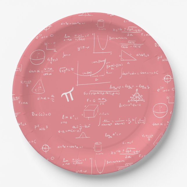 Pink White Math Equations Graphics Graduation Paper Plates (Front)
