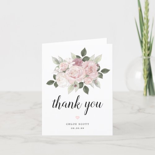 Pink White Mauve Roses Floral Bridal Shower Thank You Card
