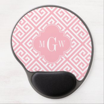 Pink White Med Greek Key Diag T Pink Name Monogram Gel Mouse Pad by FantabulousCases at Zazzle