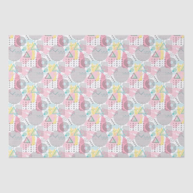 Pink White Memphis Style Eighties Stylish Retro Tissue Paper (Front)