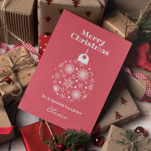 Pink White Merry Christmas Daughter Personalized Holiday Card
