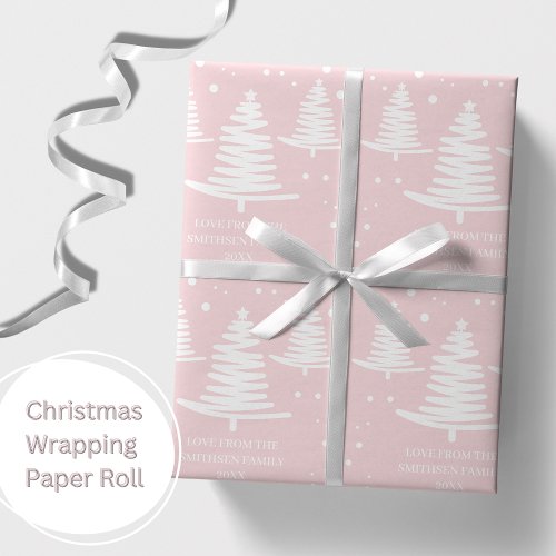 Pink White Minimalist Christmas Trees Wrapping Paper