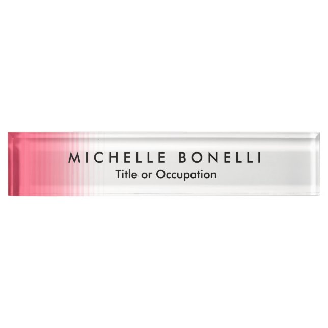 Pink White Minimalist Feminine Plain Modern Desk Name Plate (Front)