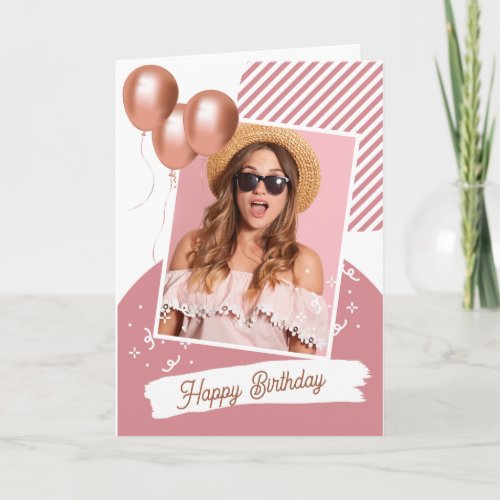 Pink White Minimalist Happy Birthday Folded  Card
