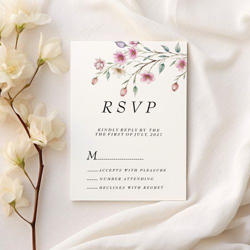 Pink white mint lilac spring flower RSVP  Invitation