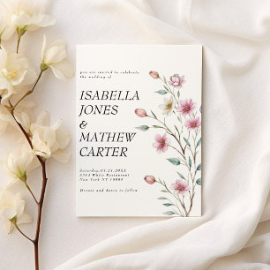 Pink white mint lilac spring flower wedding invitation