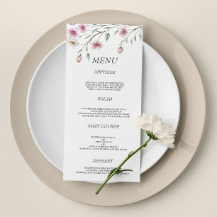 Pink white mint lilac spring flower Wedding Menu