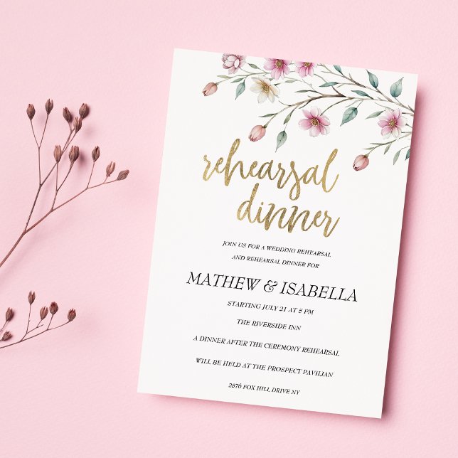 Pink white mint spring flower Rehearsal Dinner  Invitation (Pink white mint spring flower Rehearsal Dinner )