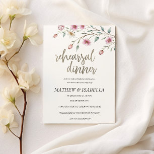 Pink white mint spring flower Rehearsal Dinner Invitation