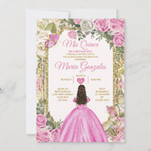 Pink & White Mis Quince 15 Anos Gold Crown Invitation