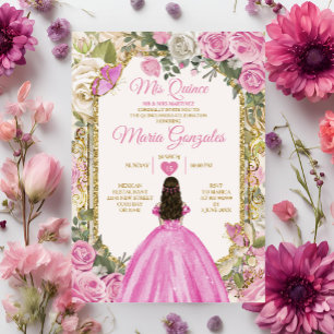 Pink & White Mis Quince 15 Anos Gold Crown Invitation