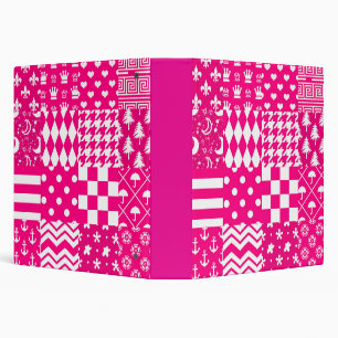 Pink White Mixed Patterns Patchwork Design 3 Ring Binder