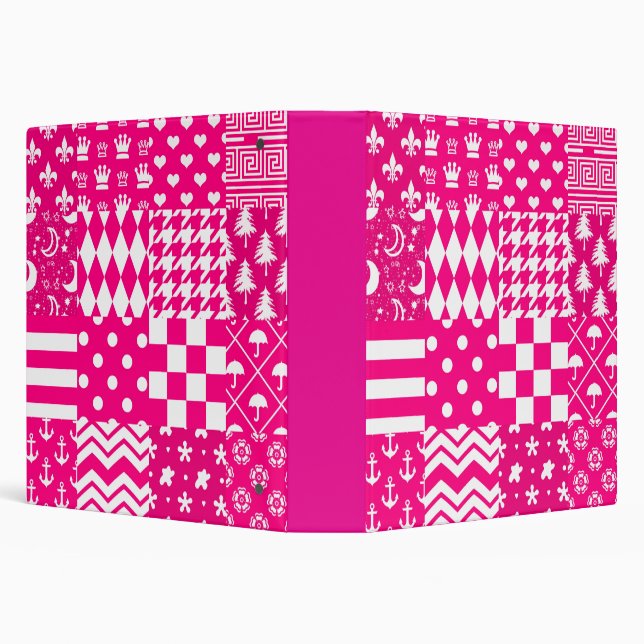 Pink White Mixed Patterns Patchwork Design  3 Ring Binder (Background)