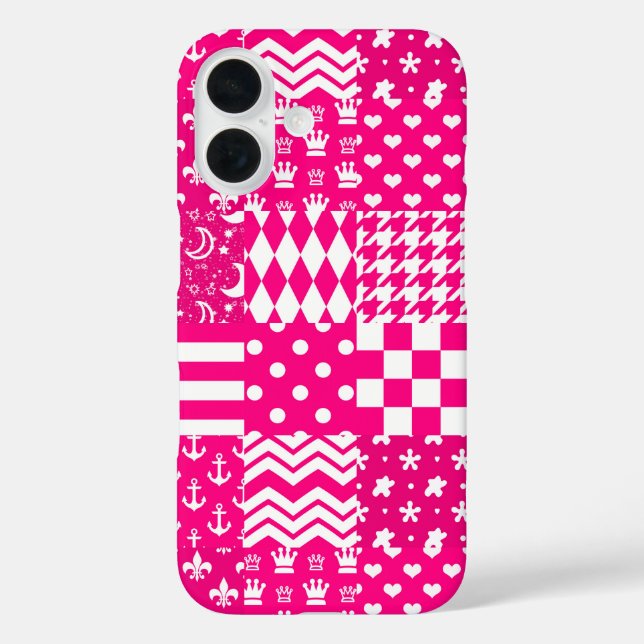 Pink White Mixed Patterns Patchwork Design  Case-Mate iPhone Case (Back)