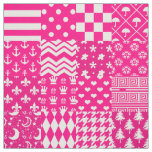 Pink White Mixed Patterns Patchwork Design  Fabric