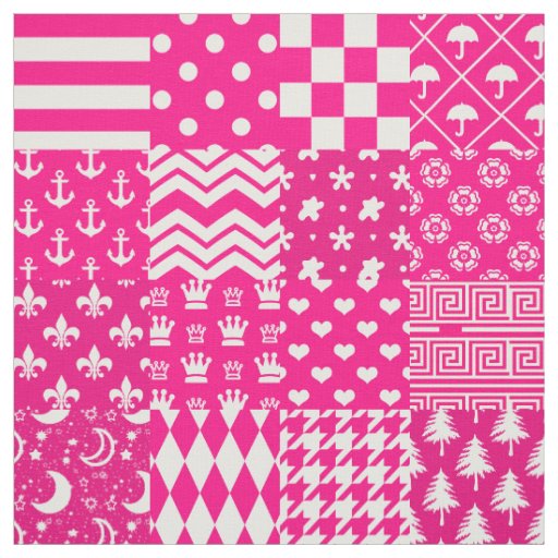Pink White Mixed Patterns Patchwork Design  Fabric