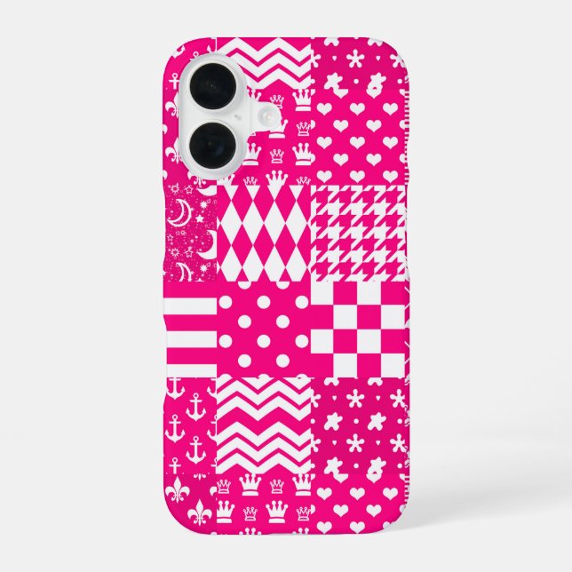 Pink White Mixed Patterns Patchwork Design  Iphone Case (Back)