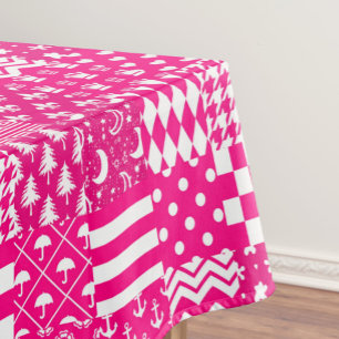 Pink White Mixed Patterns Patchwork Design Tablecloth