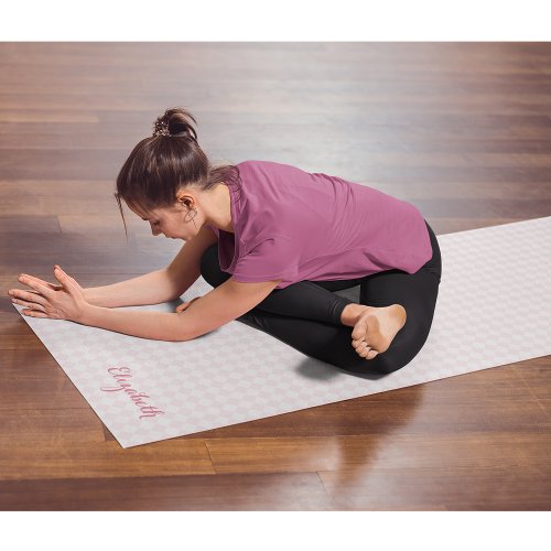 Pink White Modern Checkered Monogram Exercise Yoga Mat