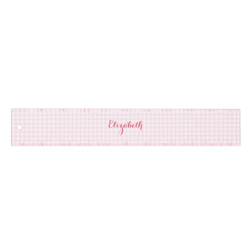 Pink White Modern Checkered Monogram Girly Elegant Ruler