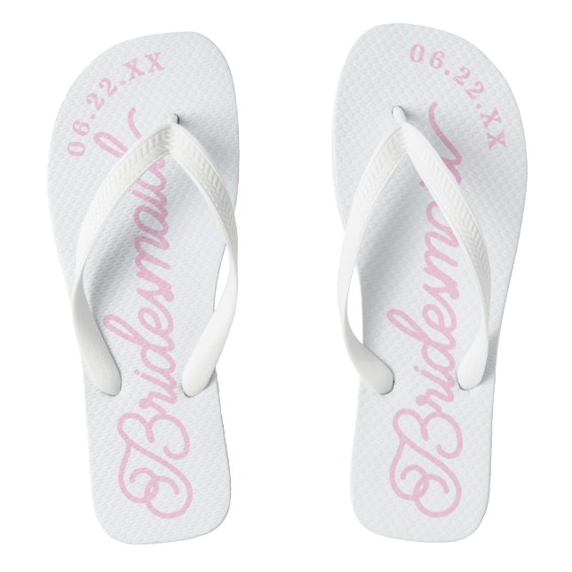 Pink White Modern Custom Bridal Party Flip Flops (Footbed)