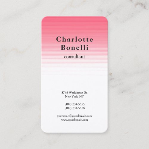 Pink White Modern Minimalist Professional Business Card