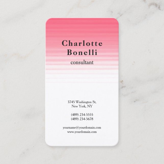 Pink White Modern Minimalist Professional Business Card (Front)