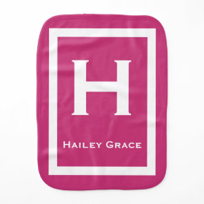 Pink White Modern Monogram Baby Girl Burp Cloth