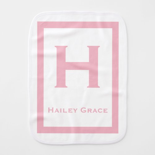 Pink White Modern Monogram Baby Girl Burp Cloth