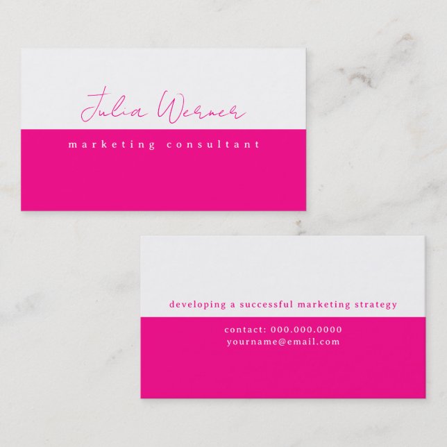 Pink White Modern Pro Marketing Consultant Business Card (Front/Back)