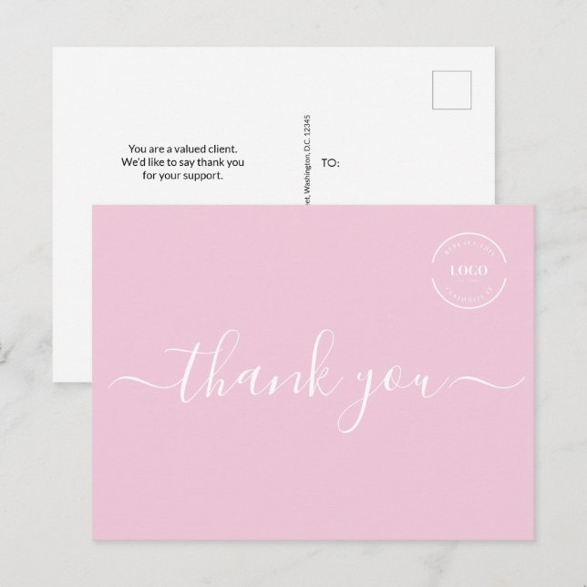 Pink White Modern simple business logo thank you Postcard (Front/Back)