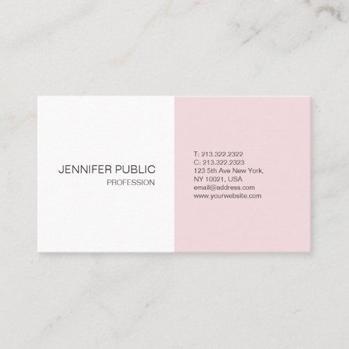 Pink White Modern Sleek Stylish Plain Trendy Business Card