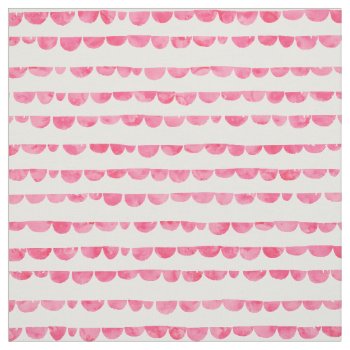 Pink White Modern Watercolor Scalloped Stripes Fabric by pink_water at Zazzle