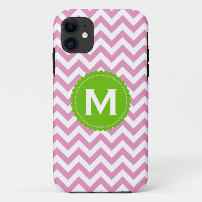 Pink White Monogram Chevron Pattern Case-Mate iPhone Case (Back)