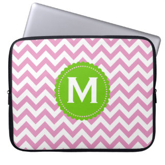 Pink White Monogram Chevron Pattern Laptop Sleeve