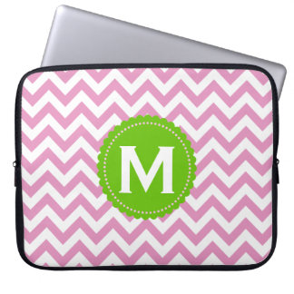 Pink White Monogram Chevron Pattern Laptop Sleeve