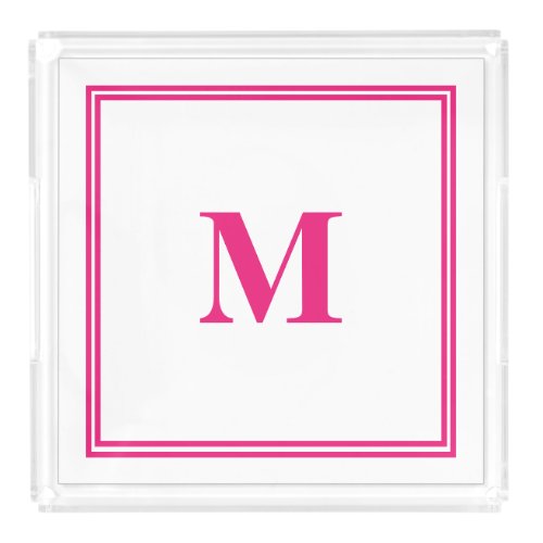 Pink White Monogram Custom Wedding Bridesmaid Gift Acrylic Tray