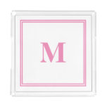 Pink White Monogram Initial Custom Name Striped Acrylic Tray at Zazzle