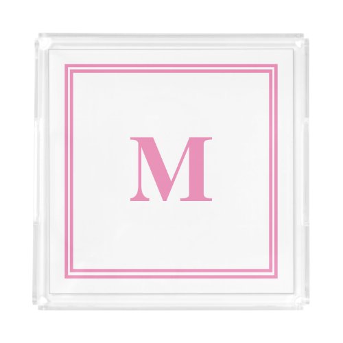 Pink White Monogram Initial Custom Name Striped Acrylic Tray