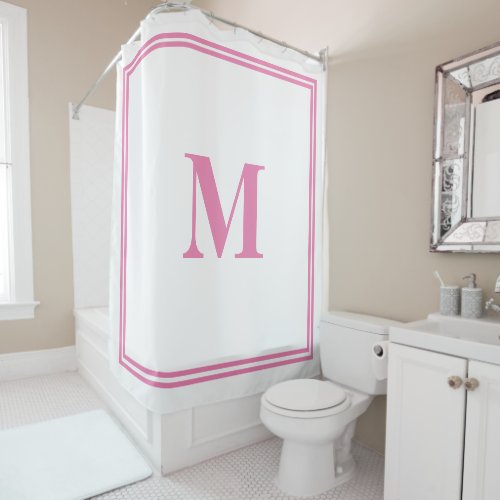 Pink White Monogram Initial Custom Name Striped Shower Curtain