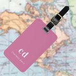 Pink white monogram initials luggage tag<br><div class="desc">A girly pink colored background. Personalize and add your monogram letters and full name on the front. Your contact information on the back.</div>