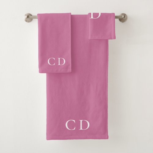 Pink white monogram initials minimalist bath towel set