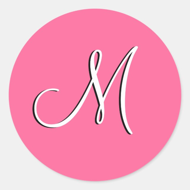 Pink White Monogram M Wedding Invitation Seal (Front)