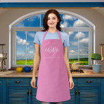 Pink white monogram name business  apron<br><div class="desc">A feminine pink background. Personalize and add your first name,  monogram initials and full name.  Use your back space key to delete if you want the apron without your full name.</div>